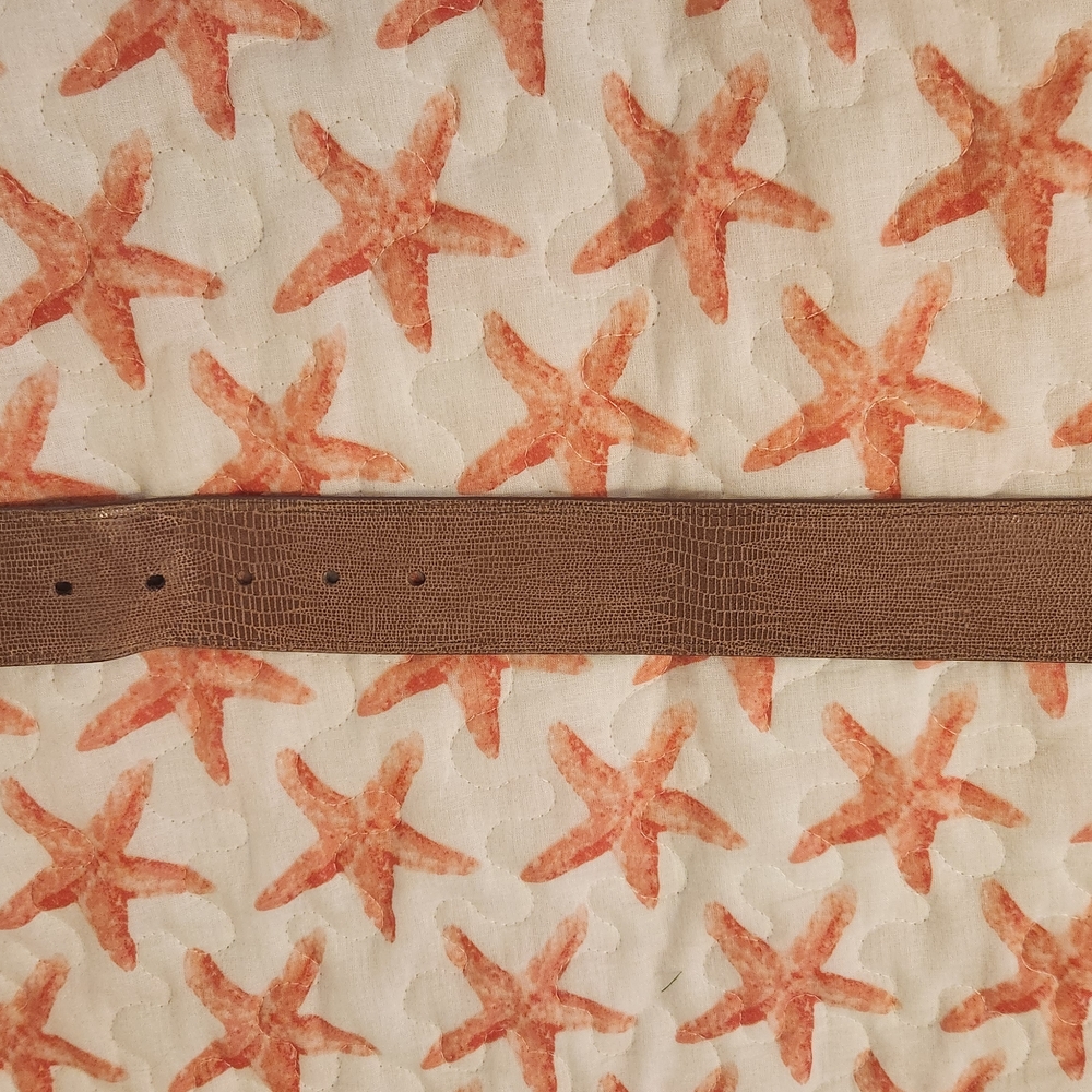 Light Brown Leather Textured Belt with Silver Buckle - Picture 4 of 8